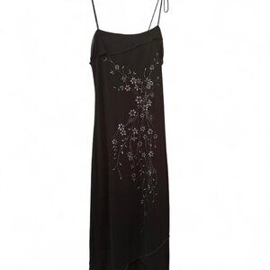 vintage black beaded midi dress with floral embroidery